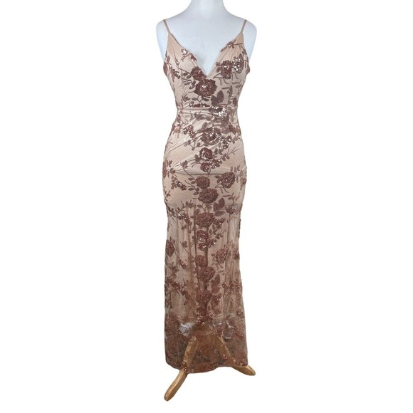 Lulus Dresses & Skirts - Lulus Shine Language Rose Gold Sequin Mermaid Maxi Dress Size S Floral Formal